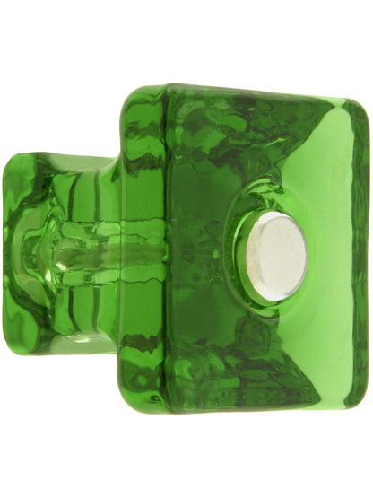 Square Forest Green Glass Cabinet Knob With Nickel Bolt.